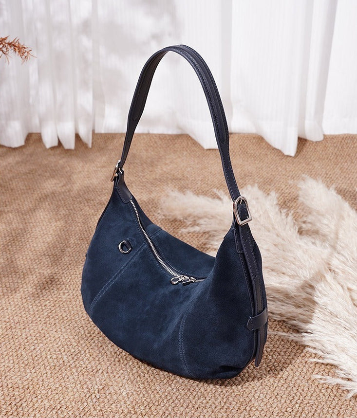 Suede Crescent Shoulder Bag