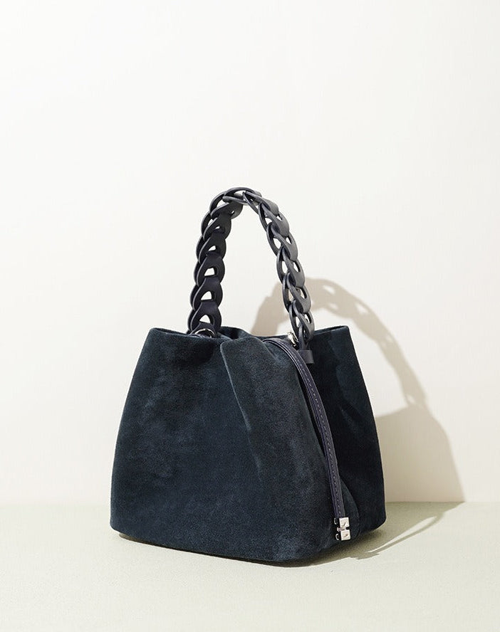 Suede Braided Handle Bucket Bag