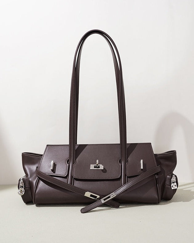Leather East-West Turn-Lock Shoulder Bag