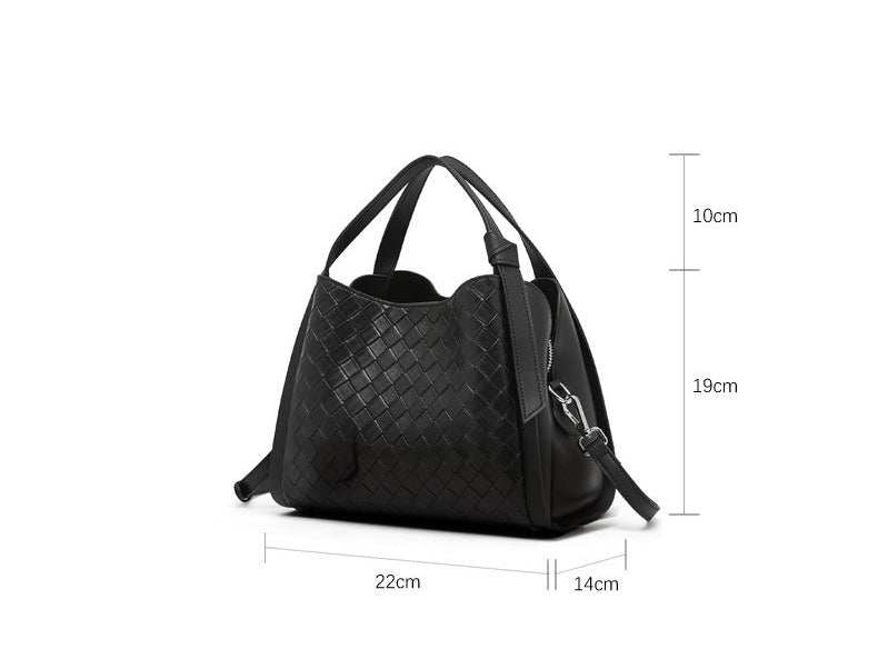 Woven Leather Bucket Tote Bag
