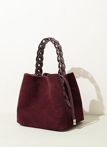 Suede Braided Handle Bucket Bag