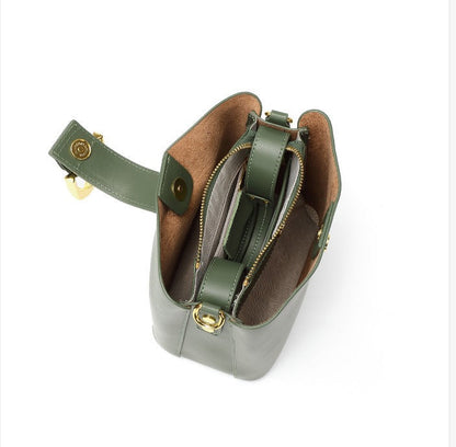 Structured Genuine Leather Bucket Bag