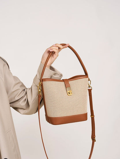 Minimalist Canvas Leather Bucket Bag