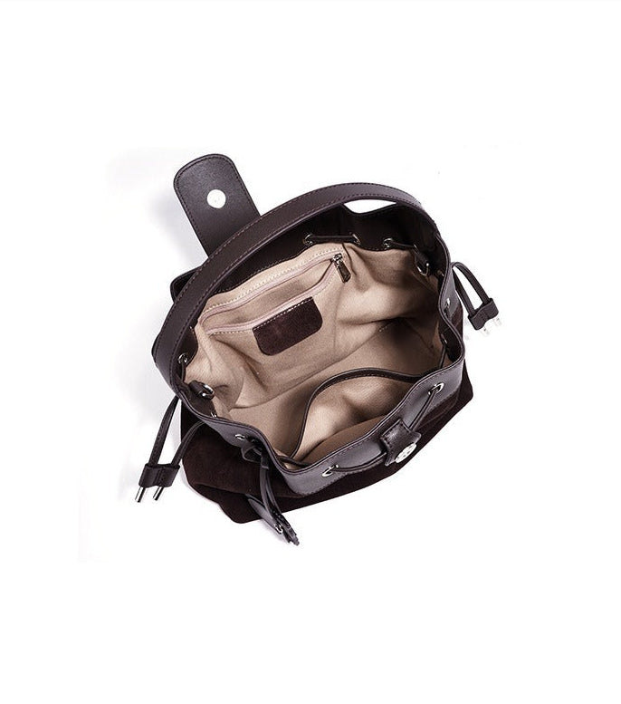 Suede Leather Bucket Shoulder Bag