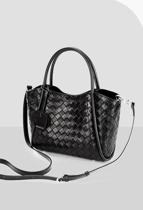Woven Leather Charm Tote Bag