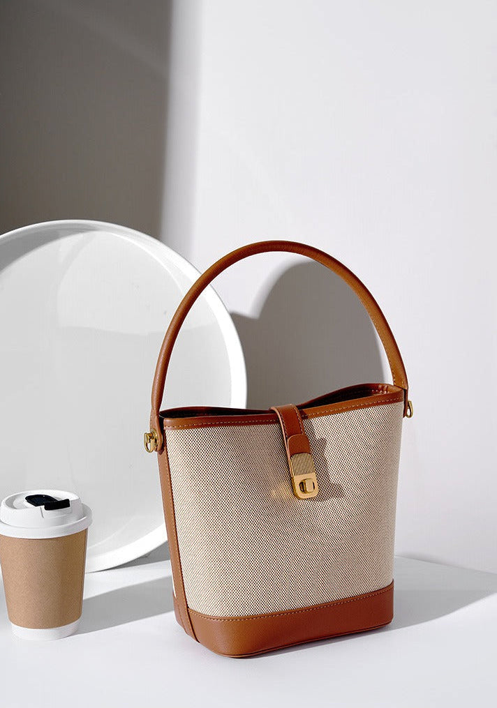 Minimalist Canvas Leather Bucket Bag
