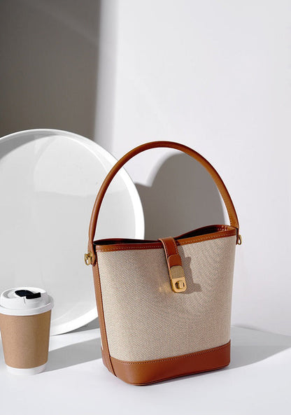 Minimalist Canvas Leather Bucket Bag