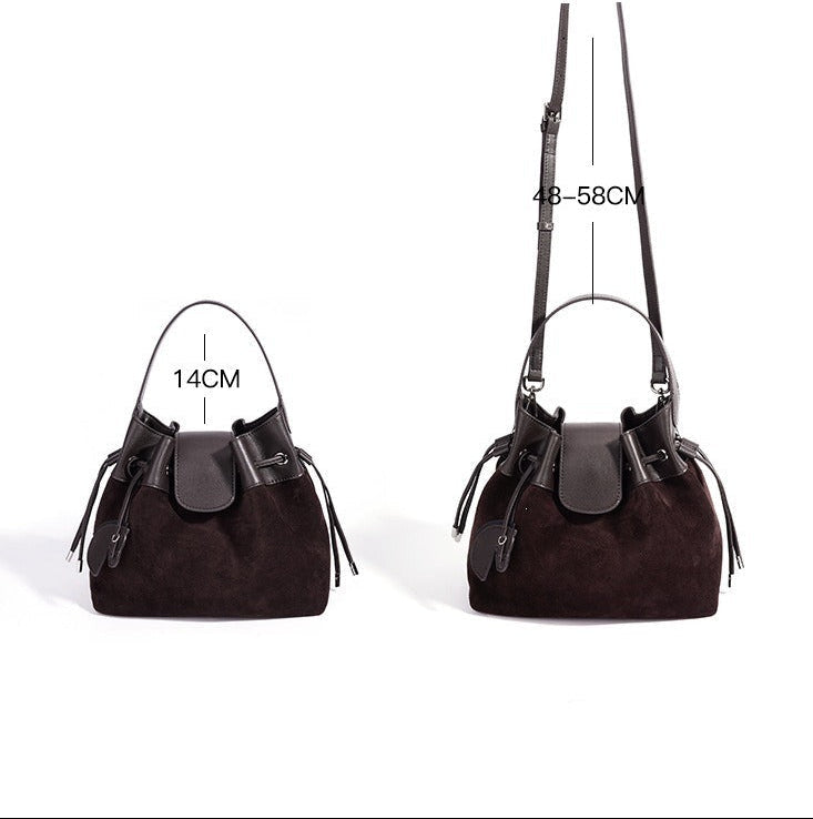 Suede Leather Bucket Shoulder Bag