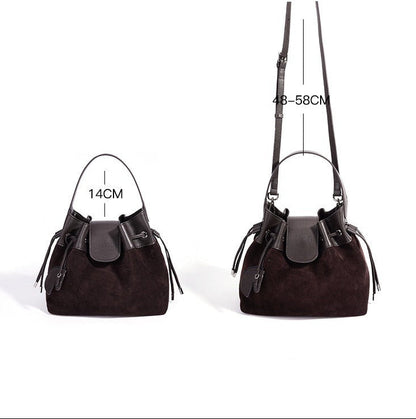 Suede Leather Bucket Shoulder Bag