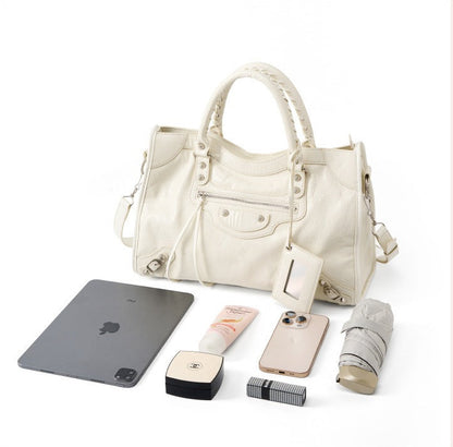 Crinkled Leather Rivet City Tote