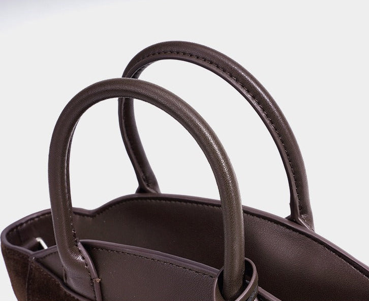 Suede Spliced Cowhide Mini Luggage Tote