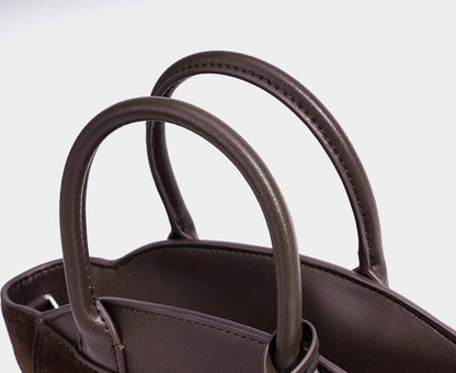 Suede Spliced Cowhide Mini Luggage Tote