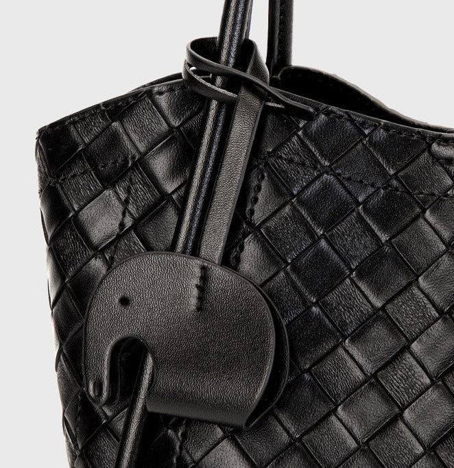 Woven Leather Charm Tote Bag