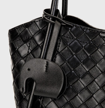 Woven Leather Charm Tote Bag