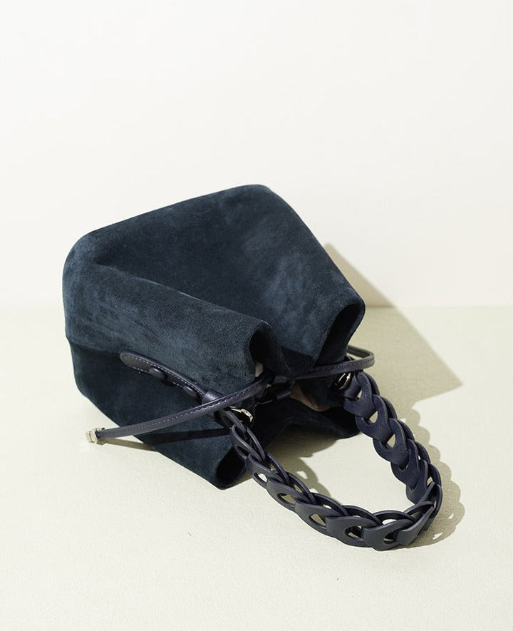 Suede Braided Handle Bucket Bag