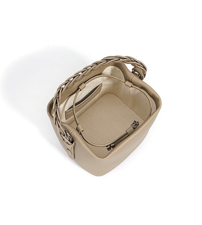 Woven Handle Cowhide Bucket Bag