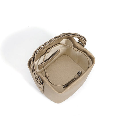 Woven Handle Cowhide Bucket Bag