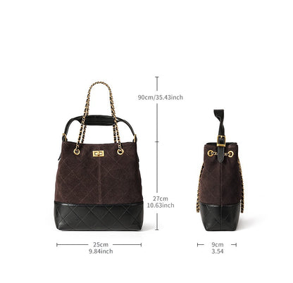 Quilted Suede Chain Bucket Bag