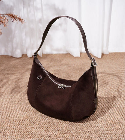 Suede Crescent Shoulder Bag