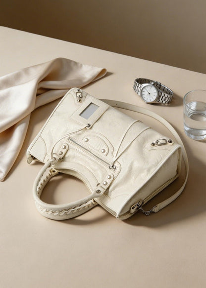Crinkled Leather Rivet City Tote