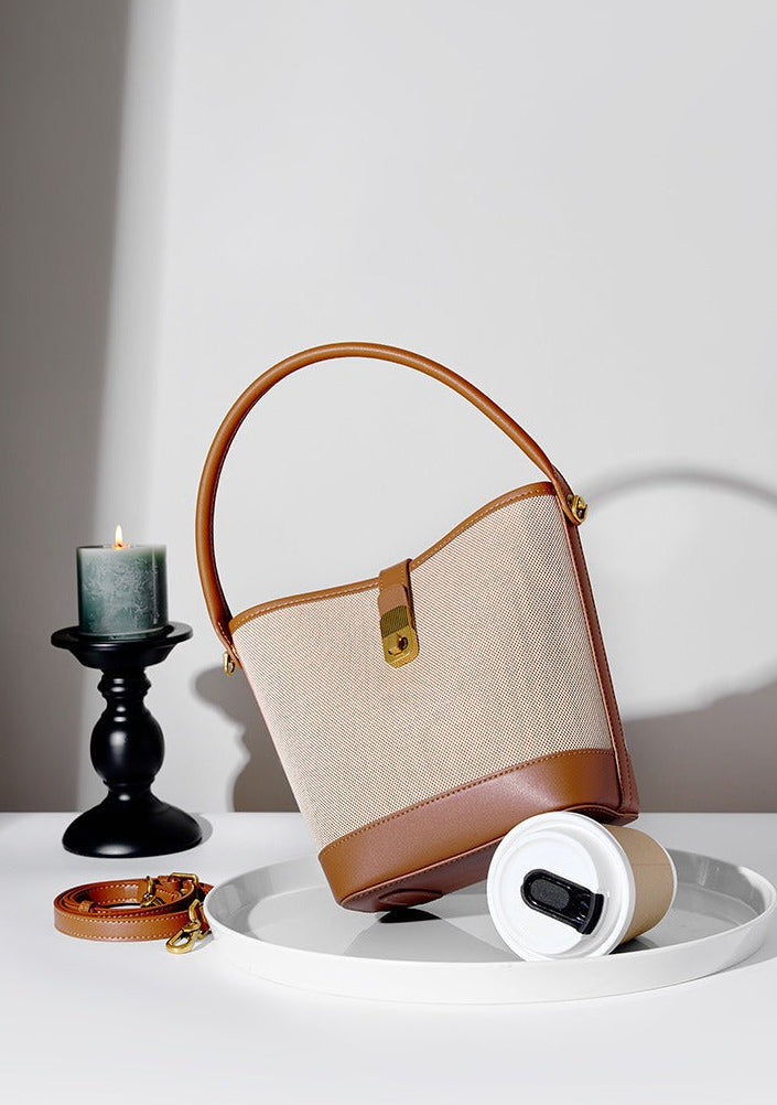 Minimalist Canvas Leather Bucket Bag