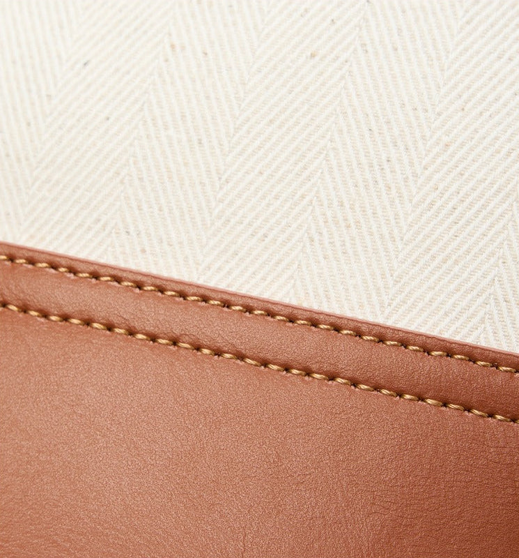 Canvas Leather Turn-Lock Top-Handle Bag