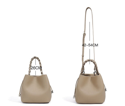 Woven Handle Cowhide Bucket Bag