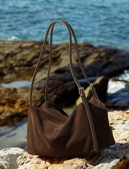 Minimalist Suede Leather Hobo Bag