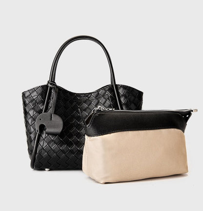Woven Leather Charm Tote Bag