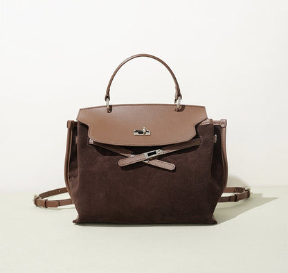 Suede Microfiber Top-Handle Shoulder Bag