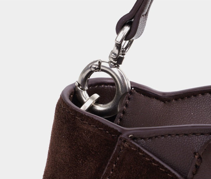 Suede Spliced Cowhide Mini Luggage Tote