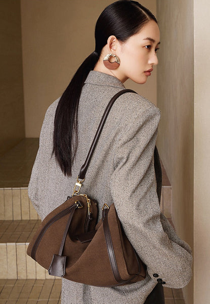 Suede Leather Shoulder Boston Bag