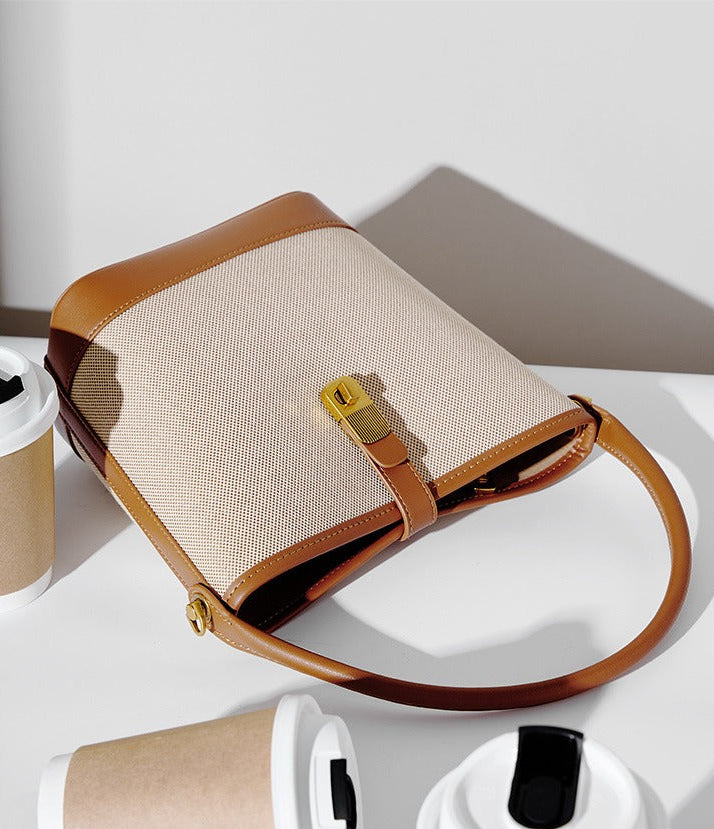 Minimalist Canvas Leather Bucket Bag