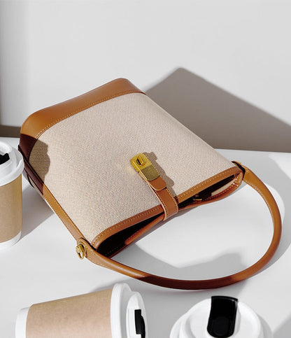 Minimalist Canvas Leather Bucket Bag
