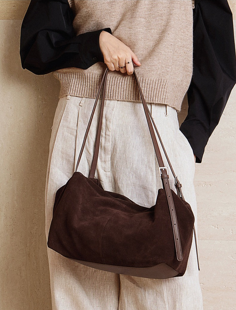 Minimalist Suede Leather Hobo Bag