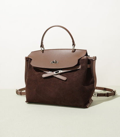 Suede Microfiber Top-Handle Shoulder Bag