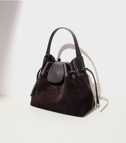Suede Leather Bucket Shoulder Bag