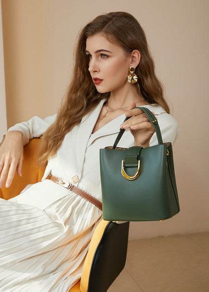 Structured Genuine Leather Bucket Bag
