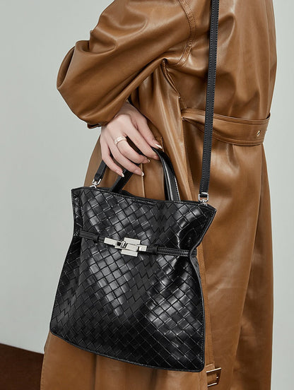 Woven Leather Convertible Tote Bag
