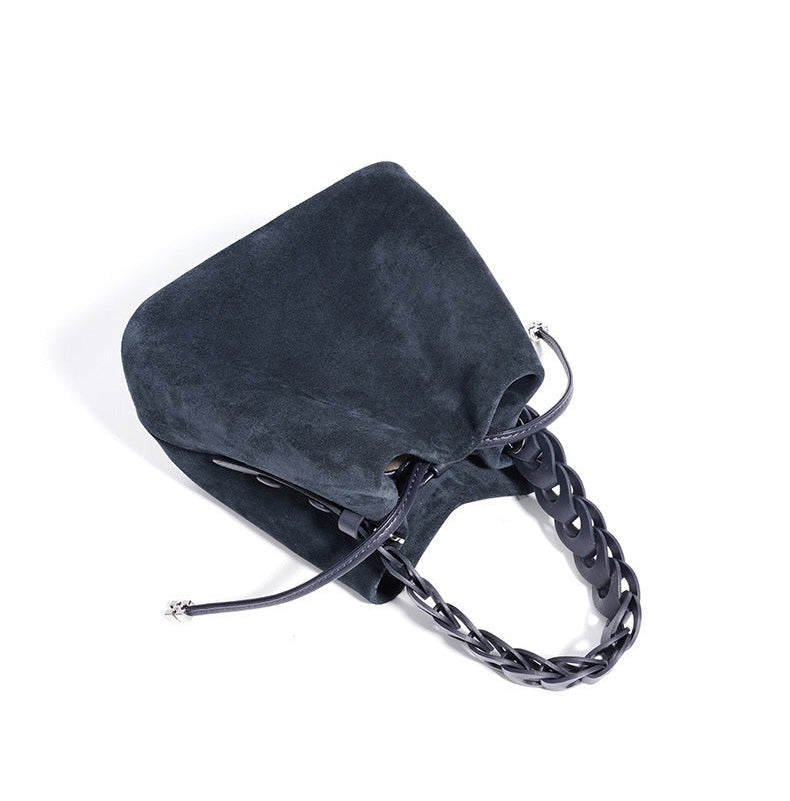 Suede Braided Handle Bucket Bag