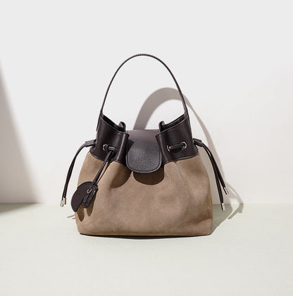 Suede Leather Bucket Shoulder Bag