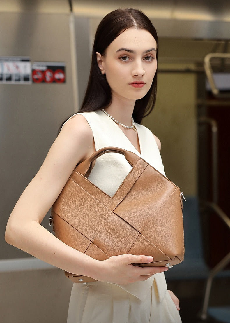Woven Leather Geometric Tote Bag