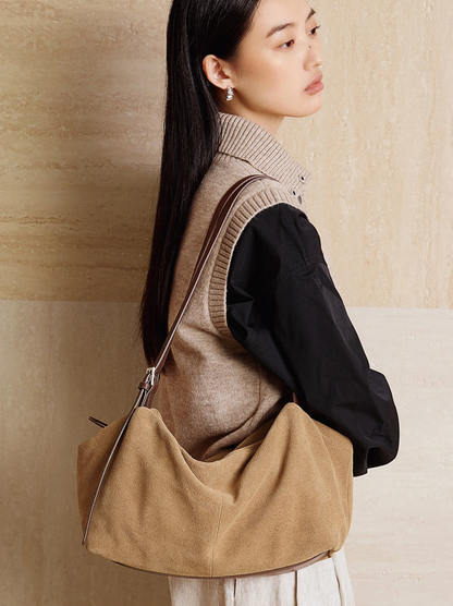 Minimalist Suede Leather Hobo Bag