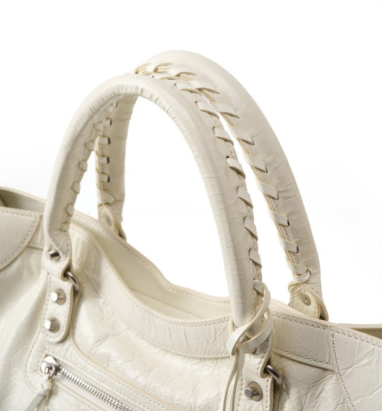 Crinkled Leather Rivet City Tote