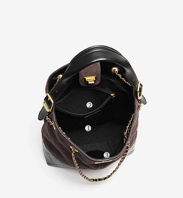 Quilted Suede Chain Bucket Bag