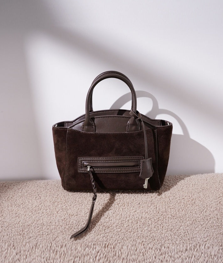 Suede Spliced Cowhide Mini Luggage Tote