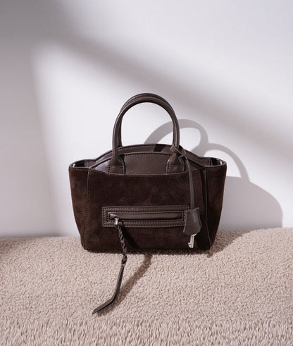 Suede Spliced Cowhide Mini Luggage Tote