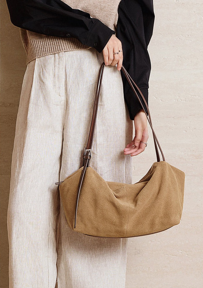 Minimalist Suede Leather Hobo Bag