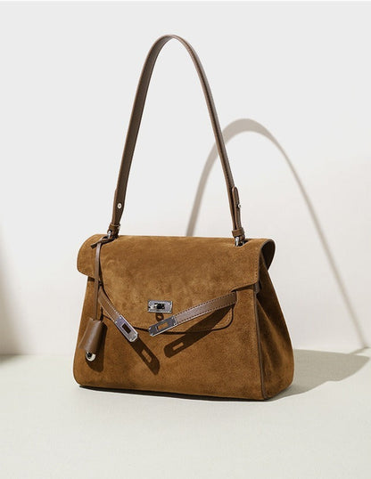 Suede Aura Flap Shoulder Bag