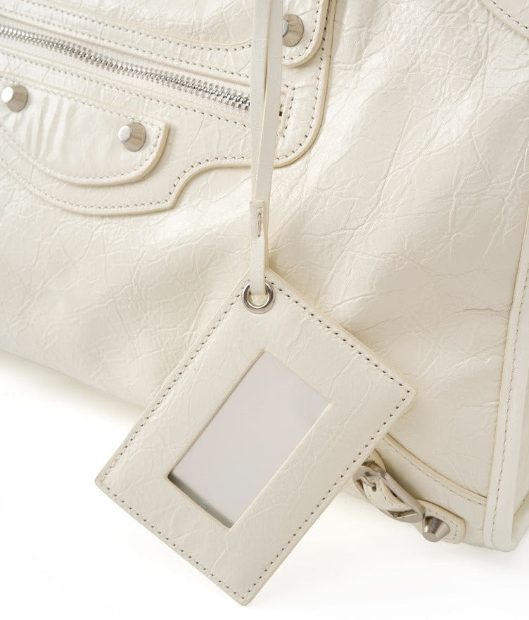 Crinkled Leather Rivet City Tote